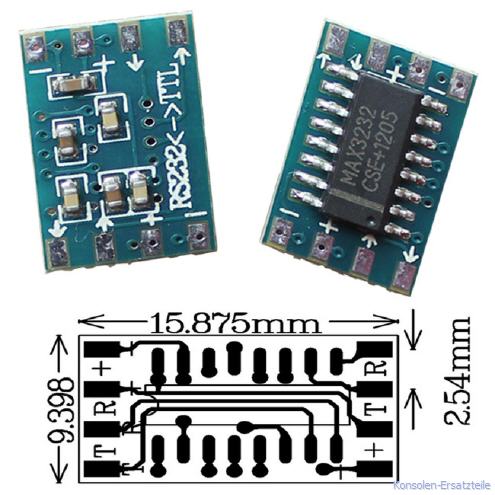 Mini RS232 zu TTL Konverter, RS232 to TTL converter, seriell zu TTL Wandler, MAX3232 CSE, Schnittstellenwandler Löt Anschluss
