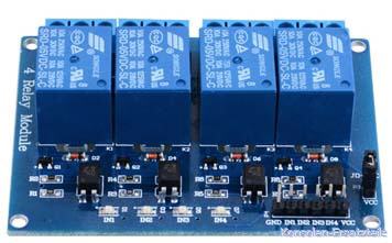 4 Kanal Relais Platine, 4 Kanal Relais Modul, 4-Channel relay module, 4-Ch relay module, z.B. für Arduino, 8051, AVR, PIC, DSP, ARM, ARM, MSP430, TTL logic etc.