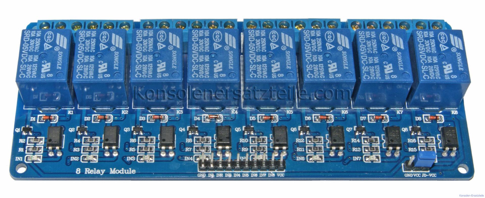 8 Kanal Relais Platine, Vc=5V, 10A Wechsler 1x Um
