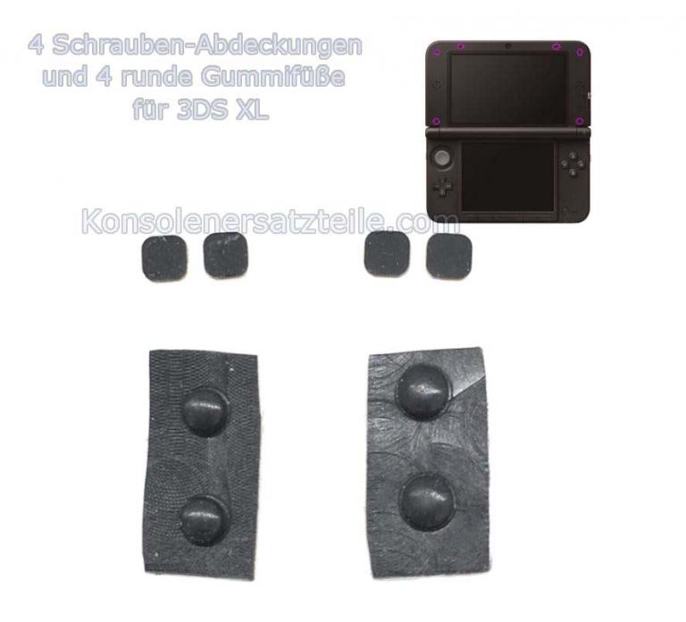 3DS XL Gummifüße und Schraubenabdeckungen, 8 Stück im Set, schwarz