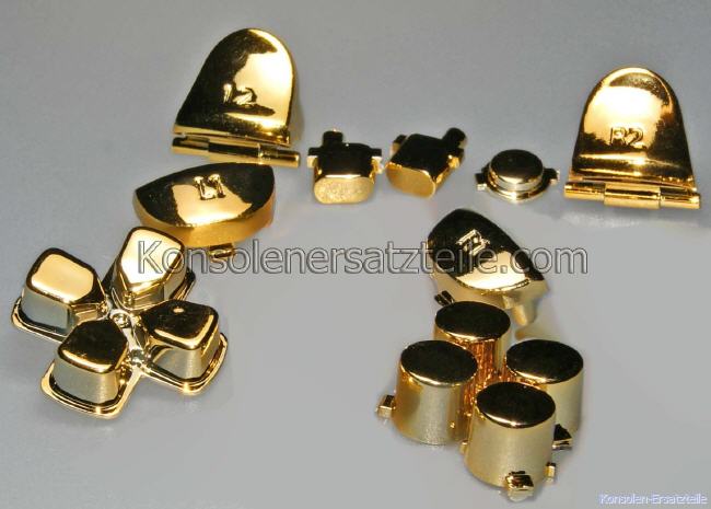 PS4 Controller Mod Set metallic, Chrome GOLD, Metalltasten für PS4 Controller, PS4 Triggertasten Gold, PS4 Actiontasten gold, PS4 Aktionstasten gold, PS4 d-pad gold