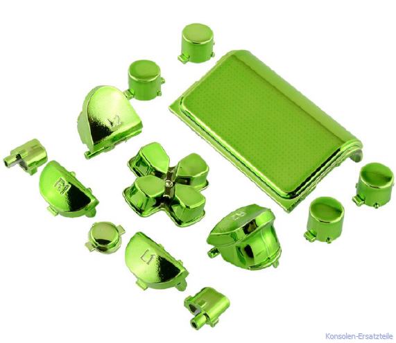 PS4 Controller Mod Set metallic, Chrome grün, Metalltasten für PS4 Controller, PS4 Triggertasten Grün, PS4 Actiontasten grün, PS4 Aktionstasten grün, PS4 d-pad grün